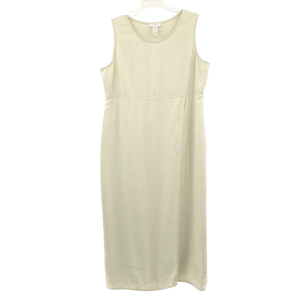 Jones New York 100% Linen Maxi Dress Womens 14 Green Sleeveless Faux Wrap - Picture 2 of 7